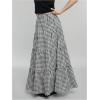 imageMakeMeChic Womens Plaid Print Tiered Layer A Line Ruffle Hem Loose Fit Casual Long Maxi SkirtsBlack and White