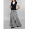 imageMakeMeChic Womens Plaid Print Tiered Layer A Line Ruffle Hem Loose Fit Casual Long Maxi SkirtsBlack and White