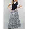 imageMakeMeChic Womens Plaid Print Tiered Layer A Line Ruffle Hem Loose Fit Casual Long Maxi SkirtsBlack and White