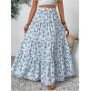 imageMakeMeChic Womens Plaid Print Tiered Layer A Line Ruffle Hem Loose Fit Casual Long Maxi SkirtsBlue and White