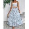 imageMakeMeChic Womens Plaid Print Tiered Layer A Line Ruffle Hem Loose Fit Casual Long Maxi SkirtsBlue and White