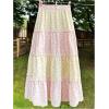 imageMakeMeChic Womens Plaid Print Tiered Layer A Line Ruffle Hem Loose Fit Casual Long Maxi SkirtsPink and Yellow