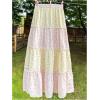 imageMakeMeChic Womens Plaid Print Tiered Layer A Line Ruffle Hem Loose Fit Casual Long Maxi SkirtsPink and Yellow