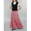 imageMakeMeChic Womens Plaid Print Tiered Layer A Line Ruffle Hem Loose Fit Casual Long Maxi SkirtsRed