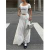 imageMakeMeChic Womens Plaid Print Tiered Layer A Line Ruffle Hem Loose Fit Casual Long Maxi SkirtsWhite a