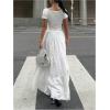 imageMakeMeChic Womens Plaid Print Tiered Layer A Line Ruffle Hem Loose Fit Casual Long Maxi SkirtsWhite a