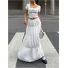 imageMakeMeChic Womens Plaid Print Tiered Layer A Line Ruffle Hem Loose Fit Casual Long Maxi SkirtsWhite a