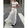 imageMakeMeChic Womens Plaid Print Tiered Layer A Line Ruffle Hem Loose Fit Casual Long Maxi SkirtsWhite a