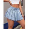 imageMakeMeChic Womens Pleated Denim Skirt Low Waist Raw Hem A Line Zipper Mini Jean SkirtLight Blue