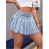 imageMakeMeChic Womens Pleated Denim Skirt Low Waist Raw Hem A Line Zipper Mini Jean SkirtLight Wash Blue