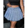 imageMakeMeChic Womens Pleated Denim Skirt Low Waist Raw Hem A Line Zipper Mini Jean SkirtPlus Light Blue