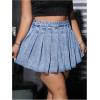 imageMakeMeChic Womens Pleated Denim Skirt Low Waist Raw Hem A Line Zipper Mini Jean SkirtPlus Light Blue