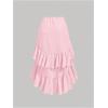 imageMakeMeChic Womens Ruched Ruffle Hem Tiered High Low Asymmetrical Drawstring Maxi Long SkirtsPink