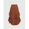 imageMakeMeChic Womens Ruched Ruffle Hem Tiered High Low Asymmetrical Drawstring Maxi Long SkirtsRust Brown