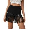 imageMakeMeChic Womens Faux Suede Fringe Hem Mini Skirt Studded Tassell Bodycon Short SkirtsBlack