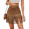 imageMakeMeChic Womens Faux Suede Fringe Hem Mini Skirt Studded Tassell Bodycon Short SkirtsChocolate Brown