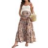 imageMakeMeChic Womens Maternity Skirt Floral Elastic Waist Ruffle Hem Layered Pregnancy Maxi SkirtsKhaki