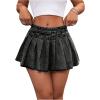 imageMakeMeChic Womens Pleated Denim Skirt Low Waist Raw Hem A Line Zipper Mini Jean SkirtDark Grey