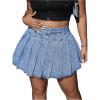 imageMakeMeChic Womens Pleated Denim Skirt Low Waist Raw Hem A Line Zipper Mini Jean SkirtPlus Light Blue