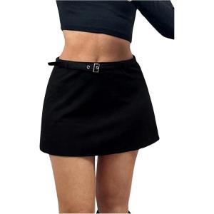 imageMakeMeChic Womens Mini Skirt with Shorts Aline Micro Skort Y2K Short SkirtBelted Black
