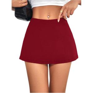 imageMakeMeChic Womens Mini Skirt with Shorts Aline Micro Skort Y2K Short SkirtPetite Burgundy
