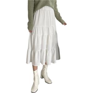 imageMakeMeChic Womens Plaid Print Tiered Layer A Line Ruffle Hem Loose Fit Casual Long Maxi SkirtsWhite