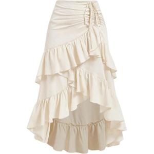 imageMakeMeChic Womens Ruched Ruffle Hem Tiered High Low Asymmetrical Drawstring Maxi Long SkirtsApricot