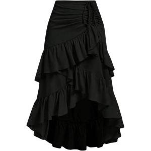 imageMakeMeChic Womens Ruched Ruffle Hem Tiered High Low Asymmetrical Drawstring Maxi Long SkirtsBlack