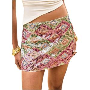imageMakeMeChic Womens Sequin Skirt Mini Skirt Summer Bodycon Sparkly Skirt with Shorts UnderneathMulticolor