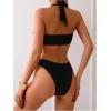 imageMakeMeChic Halter Bikini Sets for Women Sexy Micro Bikini Bathing Suit Two Piece Swimsuits 2025Black Metal Ring