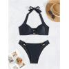 imageMakeMeChic Halter Bikini Sets for Women Sexy Micro Bikini Bathing Suit Two Piece Swimsuits 2025Black Metal Ring