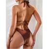 imageMakeMeChic Halter Bikini Sets for Women Sexy Micro Bikini Bathing Suit Two Piece Swimsuits 2025Brown Seashell Metal