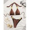 imageMakeMeChic Halter Bikini Sets for Women Sexy Micro Bikini Bathing Suit Two Piece Swimsuits 2025Brown Seashell Metal