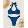 imageMakeMeChic Halter Bikini Sets for Women Sexy Micro Bikini Bathing Suit Two Piece Swimsuits 2025Dark Blue