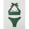 imageMakeMeChic Halter Bikini Sets for Women Sexy Micro Bikini Bathing Suit Two Piece Swimsuits 2025Dark Green