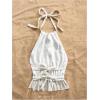 imageMakeMeChic Halter Tops for Women Going Out Tops Y2k Ruffle Cute Summer Backless TopBeige