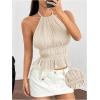 imageMakeMeChic Halter Tops for Women Going Out Tops Y2k Ruffle Cute Summer Backless TopBeige B