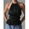 imageMakeMeChic Halter Tops for Women Going Out Tops Y2k Ruffle Cute Summer Backless TopBlack
