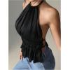 imageMakeMeChic Halter Tops for Women Going Out Tops Y2k Ruffle Cute Summer Backless TopBlack