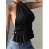 imageMakeMeChic Halter Tops for Women Going Out Tops Y2k Ruffle Cute Summer Backless TopBlack