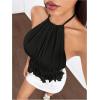 imageMakeMeChic Halter Tops for Women Going Out Tops Y2k Ruffle Cute Summer Backless TopBlack B