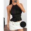 imageMakeMeChic Halter Tops for Women Going Out Tops Y2k Ruffle Cute Summer Backless TopBlack B
