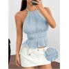 imageMakeMeChic Halter Tops for Women Going Out Tops Y2k Ruffle Cute Summer Backless TopBlue B