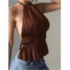 imageMakeMeChic Halter Tops for Women Going Out Tops Y2k Ruffle Cute Summer Backless TopCoffee Brown