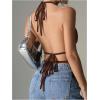 imageMakeMeChic Halter Tops for Women Going Out Tops Y2k Ruffle Cute Summer Backless TopCoffee Brown