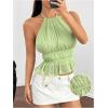 imageMakeMeChic Halter Tops for Women Going Out Tops Y2k Ruffle Cute Summer Backless TopGreen