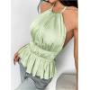 imageMakeMeChic Halter Tops for Women Going Out Tops Y2k Ruffle Cute Summer Backless TopMint Green