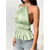 imageMakeMeChic Halter Tops for Women Going Out Tops Y2k Ruffle Cute Summer Backless TopMint Green