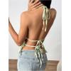 imageMakeMeChic Halter Tops for Women Going Out Tops Y2k Ruffle Cute Summer Backless TopMint Green
