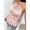 imageMakeMeChic Halter Tops for Women Going Out Tops Y2k Ruffle Cute Summer Backless TopPink